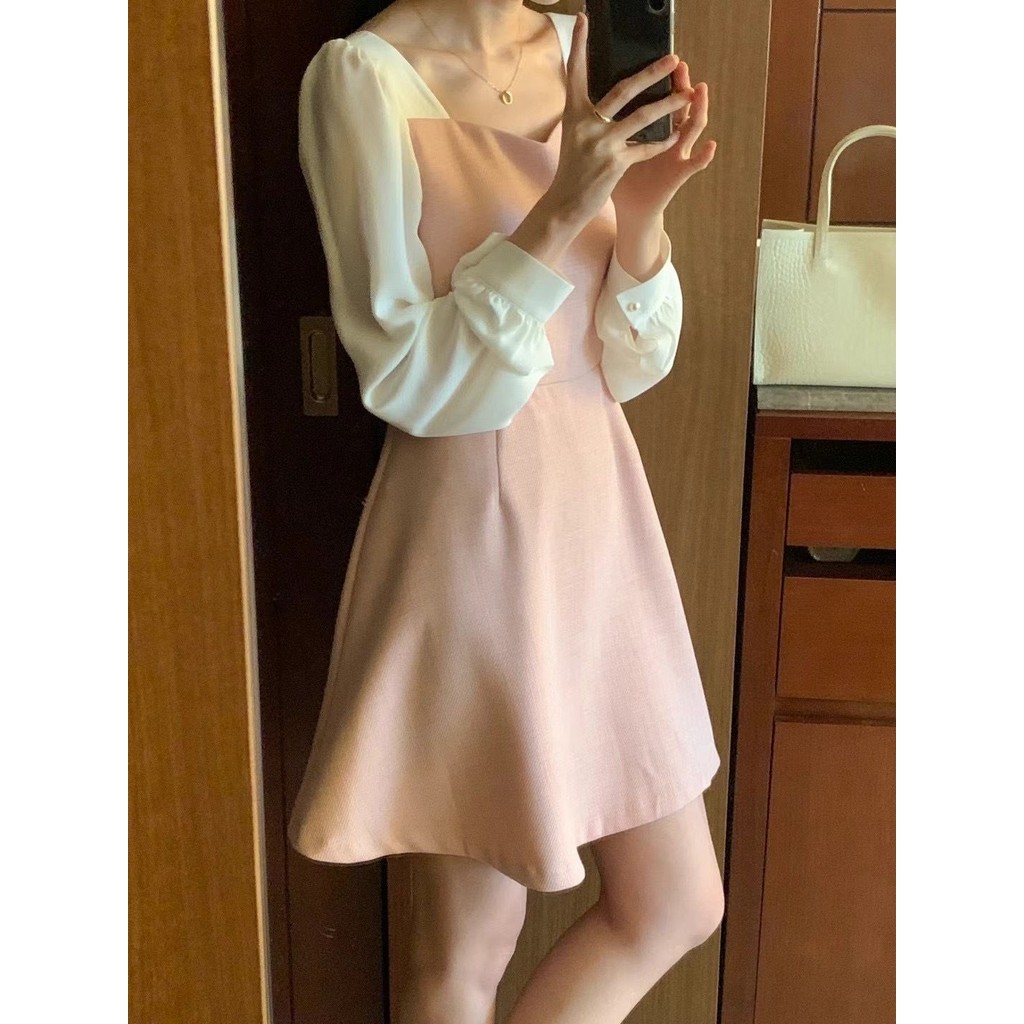 C-Seoul韓國代購🇰🇷Refill春款新品 拼接雪紡袖淑女氣質洋裝