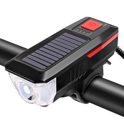 跨境腳踏車太陽能前燈喇叭燈夜騎行USB充電前燈單車強光手電裝備