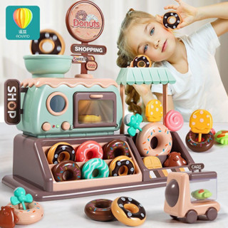 兒童甜甜圈玩具糖果冰淇淋車超市女孩男孩廚房過家家套裝聲光烤箱