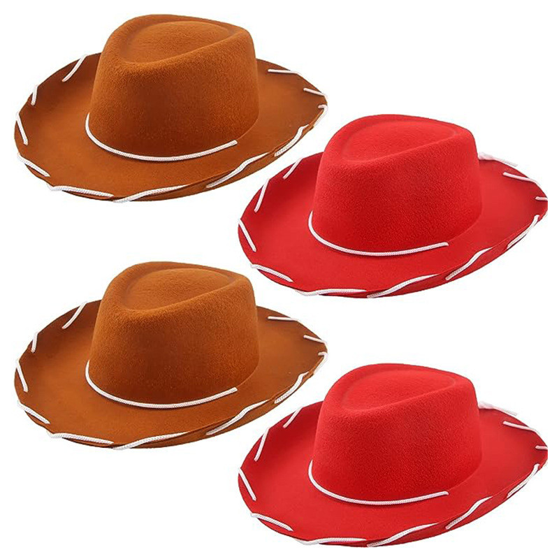 西部大簷帽牛仔帽棕色紅色 亞馬遜西部穿繩牛仔帽 耶誕兒童大沿帽