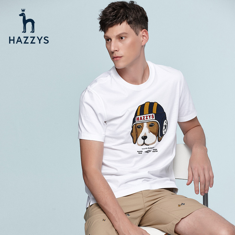 Hazzys哈吉斯夏季新款男士T恤韓版時尚休閒圓領氣質短袖上衣306