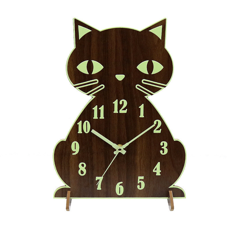 夜光掛鐘創意守財貓鐘錶木質時鐘檯鐘亞馬遜熱賣爆款石英鐘掛錶鍾