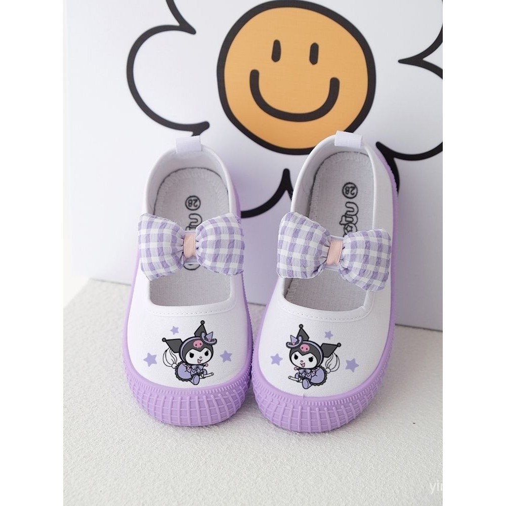 【現貨】幼兒園室內鞋軟底兒童小白鞋庫洛米透氣女童帆布鞋紫色寶寶白布鞋