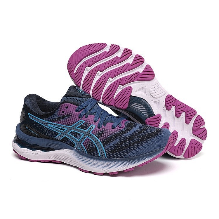 ASICS 亞瑟士專業跑步鞋 GEL-NIMBUS 23代緩震透氣跑鞋 深藍紫 女運動鞋 36-40
