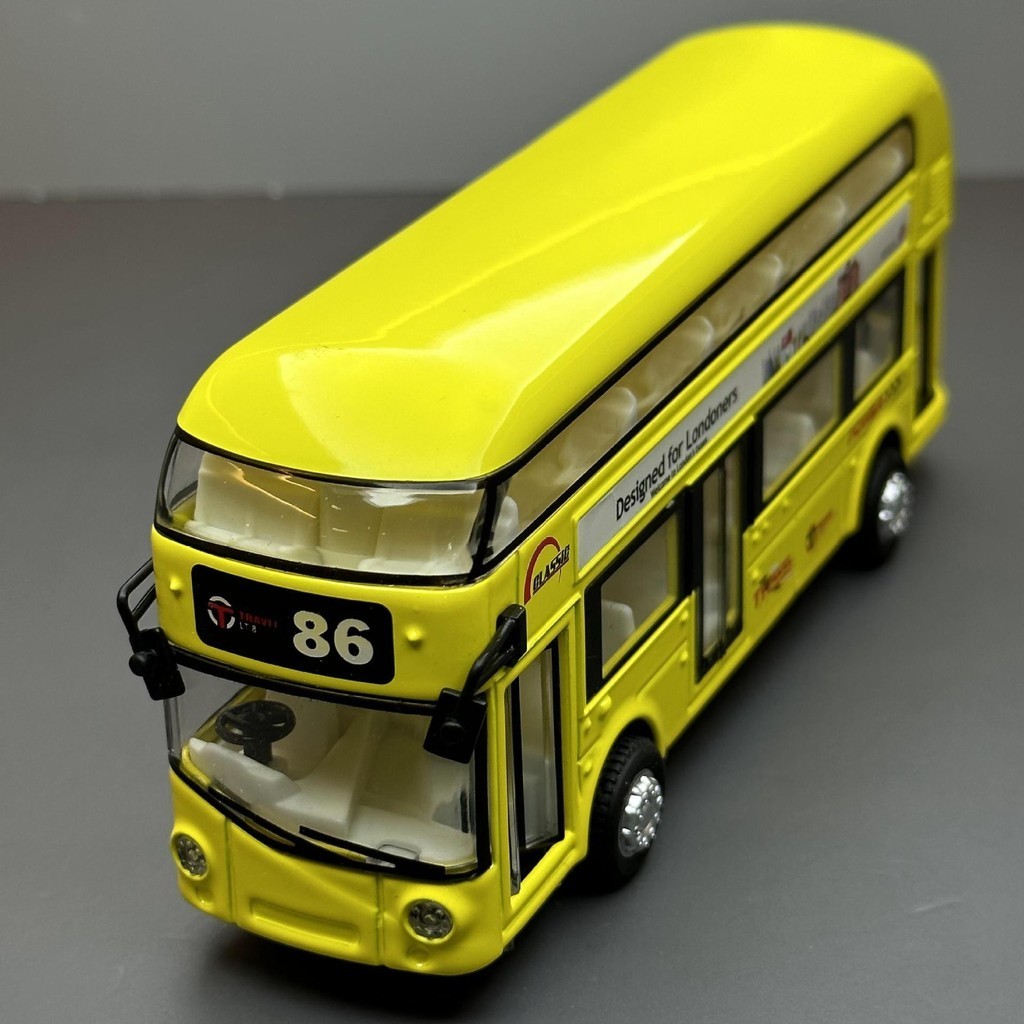 天鷹合金車模1:36雙層公車回力聲燈光玩具巴士汽車音樂模型擺件