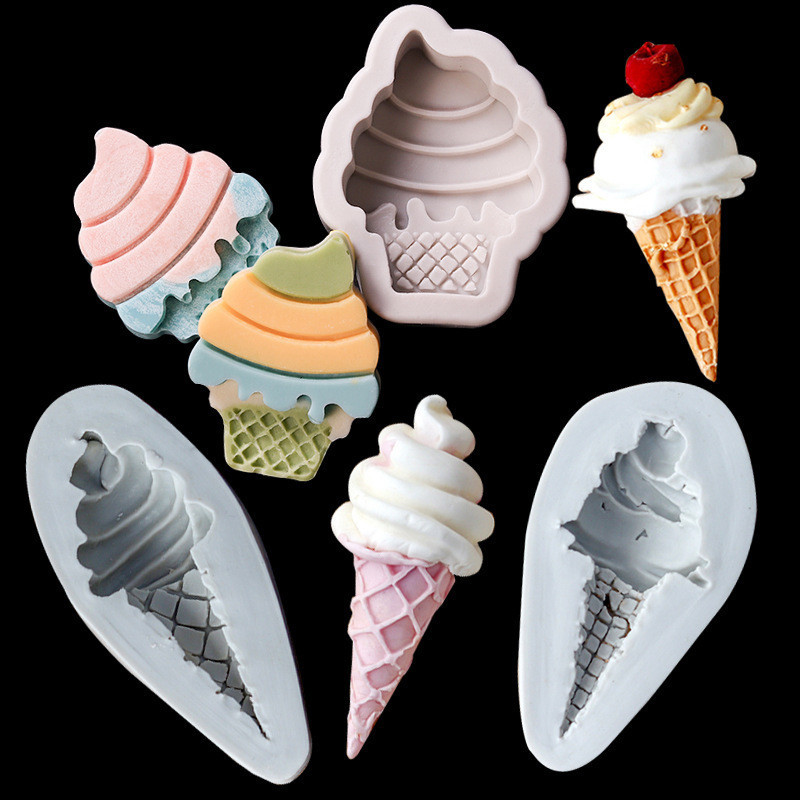 【現貨-48小時發】網紅冰淇淋甜筒造型蛋糕裝飾巧克力翻糖生日插件擺件矽膠模具烘焙