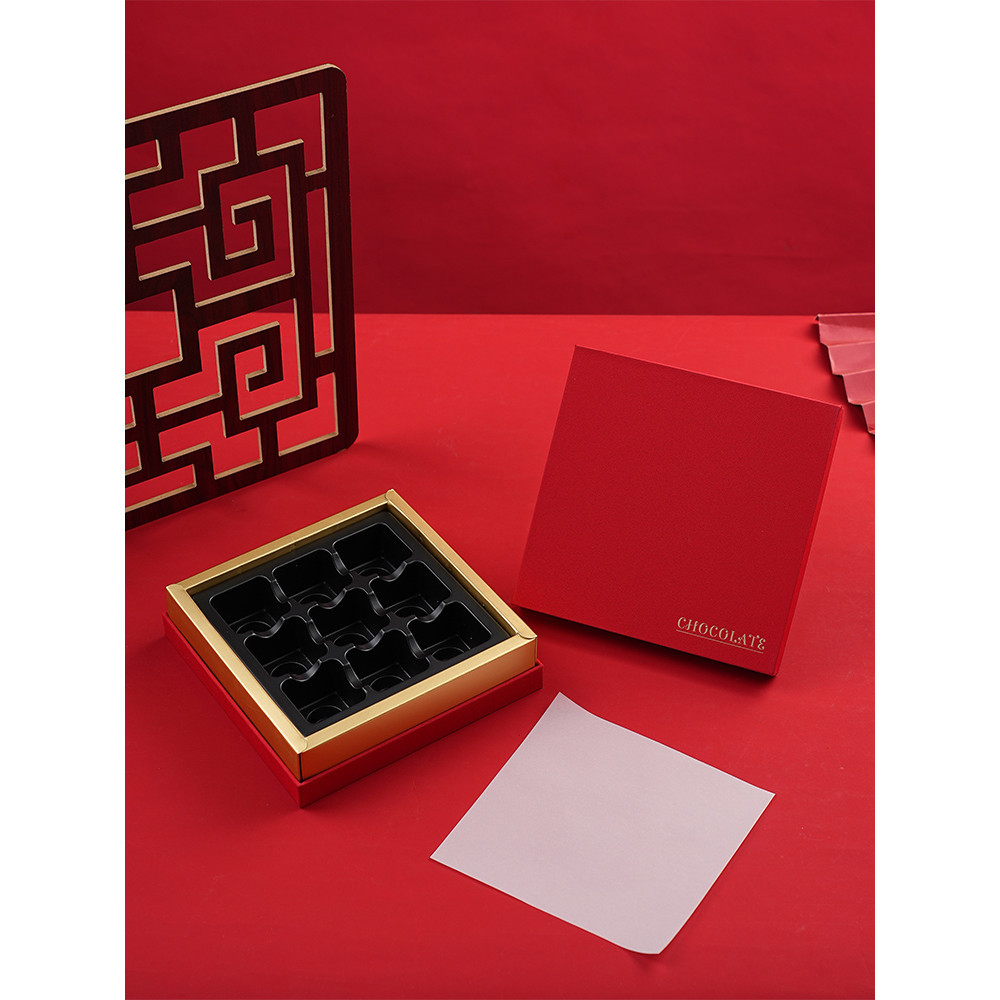 現貨 烘焙 盒子 包裝盒 高檔新款4/9格裝新年情人節手工松露巧克力diy包裝盒硬裝禮盒空盒