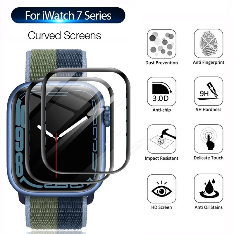 智能手錶 iWatch 屏幕保護膜全覆蓋鋼化玻璃 49mm/41mm/45mm/38mm/40mm/42mm/44mm