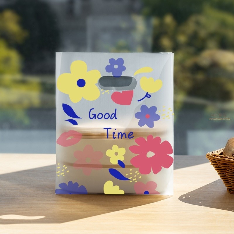 《花兒朵朵 磨砂（8絲）》ins風禮物袋 手提袋 外賣包裝袋 烘焙 蛋糕 甜品 壽司店 食品塑膠 打包袋
