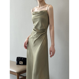 DANDT 法式盪領緞面吊帶連衣裙 2024夏季新款魚尾裙氣質長裙 80971(24 APR Ian) 歐美服飾