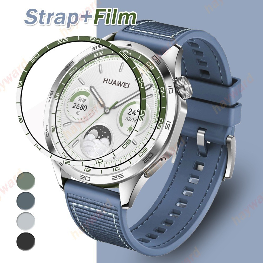 Huawei watch GT4 3D 曲面膜+矽膠編織錶帶 4 46mm 錶帶屏幕保護膜華為手錶配件防刮保護膜