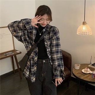 【HOT 本舖】男裝 美式復古格子襯衫男女外套春秋季開衫設計感寬鬆外穿襯衣長袖上衣