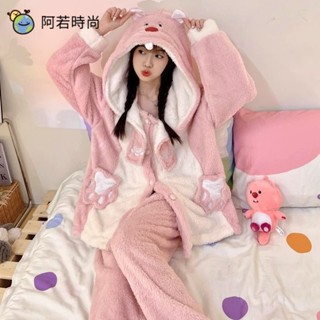 🌈阿若時尚▪︎可愛 loopy睡衣套裝 鼕天 長袖睡衣女 加厚 珊瑚絨睡衣 露比 保暖睡衣 居傢睡衣套裝 絨毛 兩件式睡