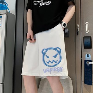 🔥48H出貨 M-8XL 韓系小惡魔印花運動五分褲 大尺碼短褲男 白色休閒短褲 男生寬版短褲 抽繩 加大尺碼五分褲