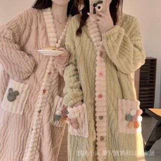 EI 韓係珊瑚絨睡衣套裝 法蘭絨睡袍 加厚加絨鼕天睡衣 可愛睡衣女 加厚居傢服 韓版 甜美公主風 保暖睡衣睡袍#xsdd