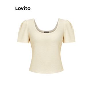 Lovito 女士休閒素色提花基本款 T 恤 LNE40571