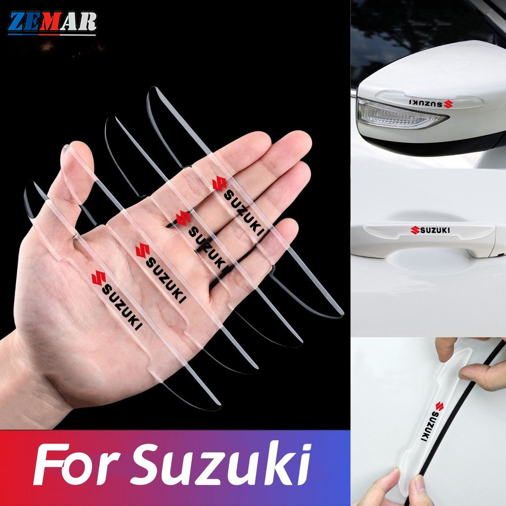 SUZUKI 4 件裝通用鈴木車門防撞條汽車把手後視鏡貼紙透明保護套適用於鈴木 ERTIGA XL7 Swift SX4