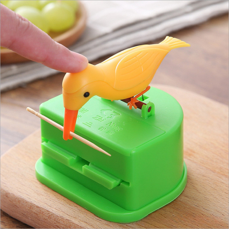 創意 小鳥 智能 按壓 牙籤盒 按壓式 自動 出牙籤 啄木鳥 牙籤盒
