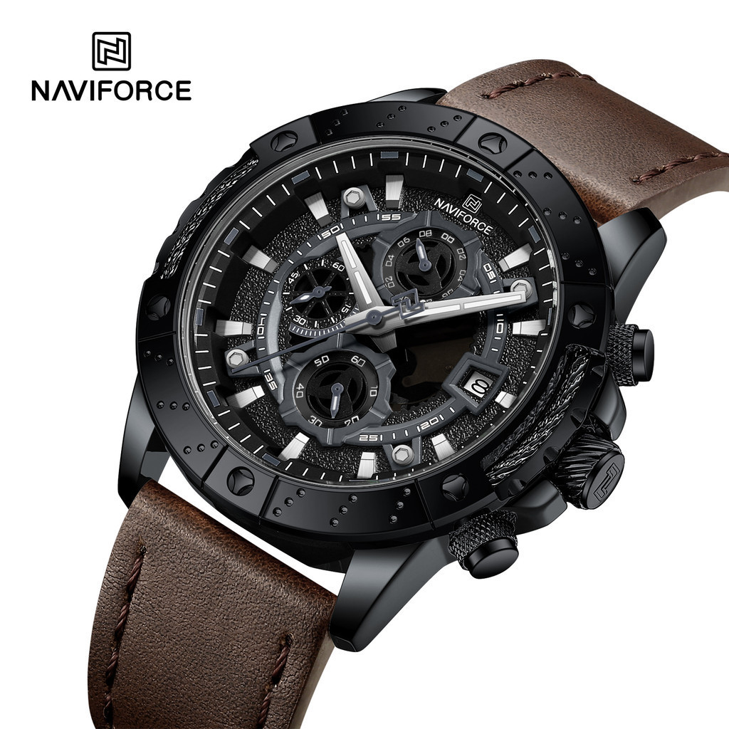 Naviforce 運動手錶頂級品牌豪華軍用男士手錶計時碼表自動日期石英防水皮革時鐘