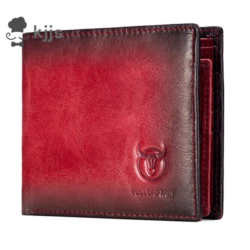 Bullcaptain RFID 男士皮革防盜刷錢包雙超薄短錢包多卡位證件包(紅色)