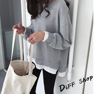 【現貨速發】 【DIFF】韓版側邊開叉寬鬆長袖上衣 女裝 衣服 寬鬆上衣 顯瘦上衣 冬裝 長袖t恤 素T 素色 大學T【