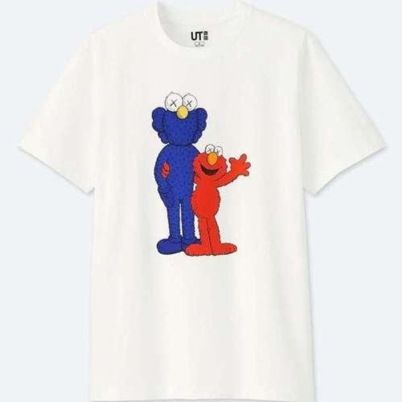 優衣庫 多彩漂亮面料女式襯衫 UNIQLO Kaws Sesame Street Bff 白色襯衫尺寸新款卡通 T 恤男