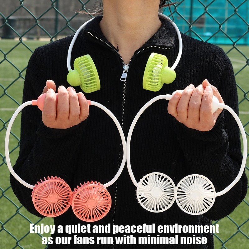 夏季運動空氣冷卻器 - 適合懶人的掛脖風扇 - USB 可充電迷你運動風扇 - 家庭辦公室頸帶風扇 - 低噪音便攜式