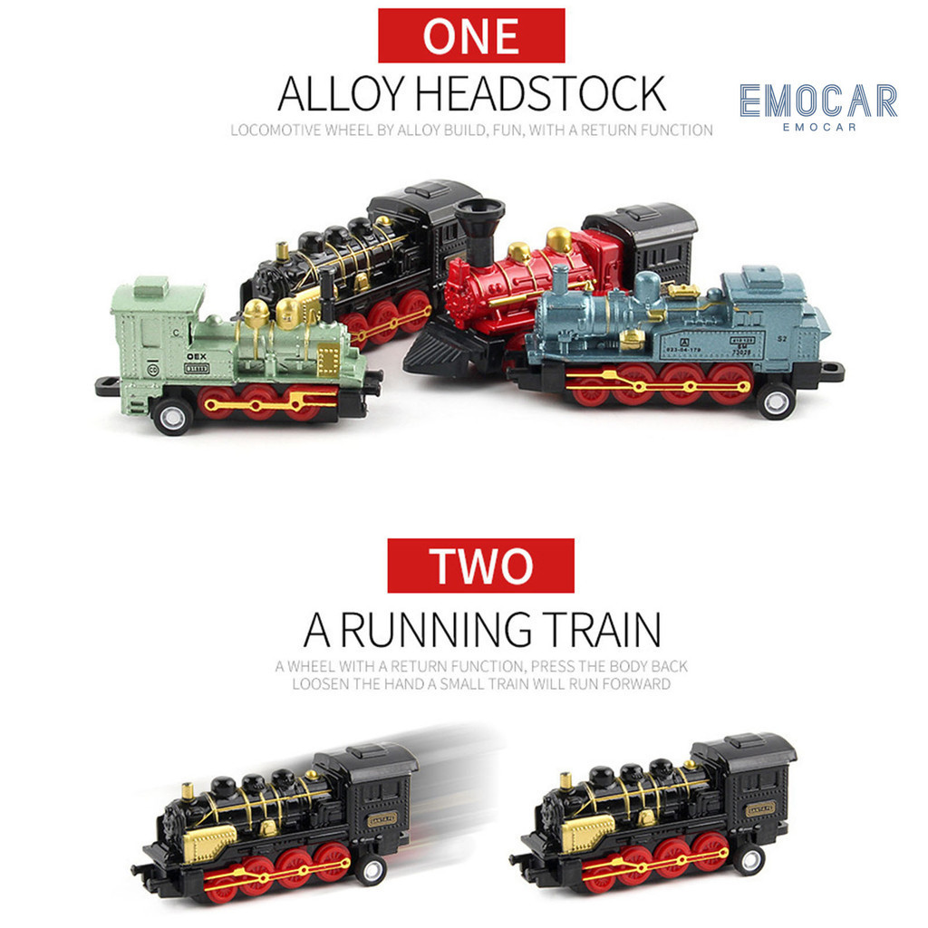 [文房樂玩]仿真復古蒸汽小火車回力車合金兒童車火車模型玩具擺件