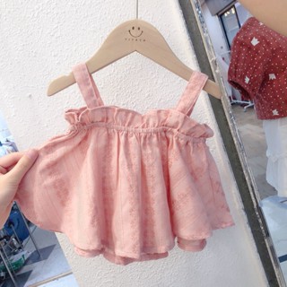 【臺灣出貨】【1.1萬次迴購】100%棉女寶寶吊帶背心夏裝套裝小女孩洋氣 娃娃純棉上衣兩件套