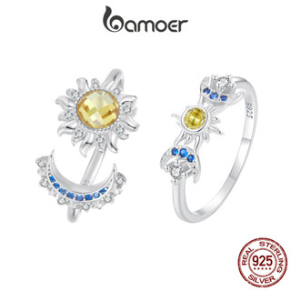 Bamoer 925 純銀戒指太陽和月亮情侶風格情人節精緻時尚首飾禮物女士