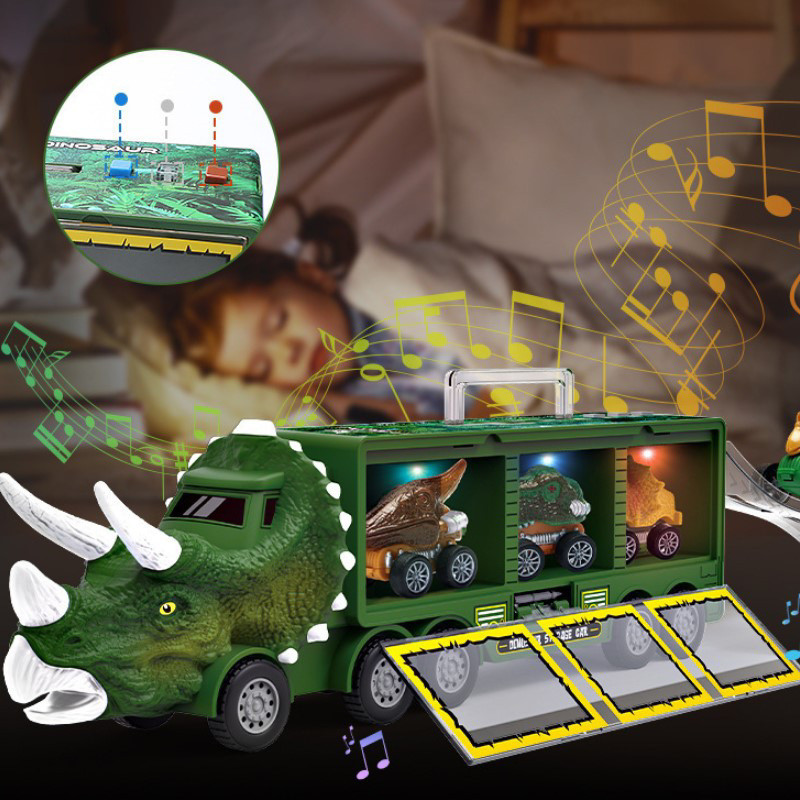 侏羅紀恐龍燈光運輸車兒童玩具手提收納貨櫃車創意玩具車