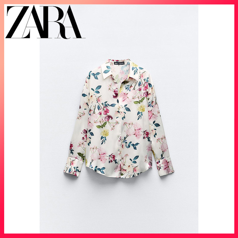 Zara 新款女式絲緞質感印花襯衫