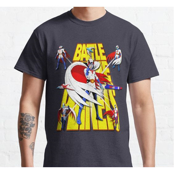動漫科學忍者隊Gatchaman（科學小飛俠）圖案印花男士百分百純棉圓領短袖T恤上衣