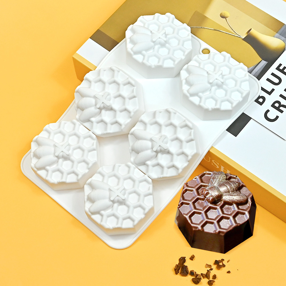6連蜜蜂蜂巢皁模巧克力法式甜品慕斯模 蜂窩狀矽膠蛋糕模具手工皁