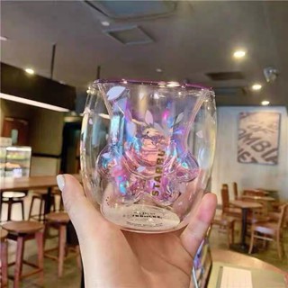 星巴克（Starbuck）貓爪杯櫻花紫色雙層咖啡牛奶玻璃杯可愛送禮物