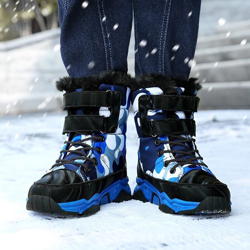 兒童雪地靴棉鞋冬季保暖靴高幫棉鞋加厚雪地靴北海道滑雪靴男/女防滑靴冬季保暖棉鞋水