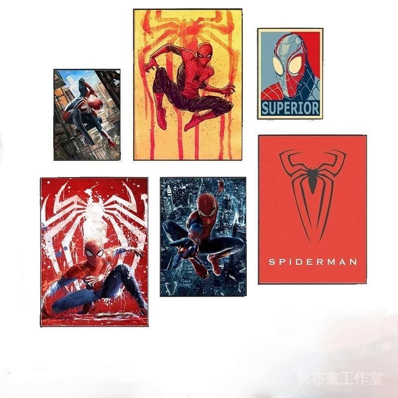 MARVEL 漫威復仇者聯盟超級英雄蜘蛛俠白色牛皮紙海報幼兒園牆壁藝術海報和印刷牆壁圖片兒童房裝飾
