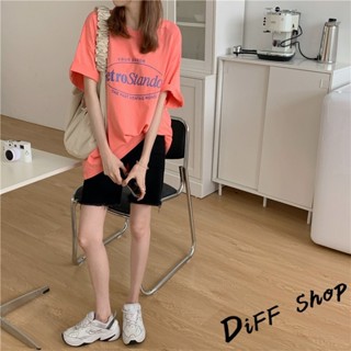 【現貨速發】 【DIFF】韓版中長款寬鬆字母短袖上衣 連衣裙 短袖t恤 女裝 顯瘦上衣 衣服 寬鬆上衣 素T【T435】