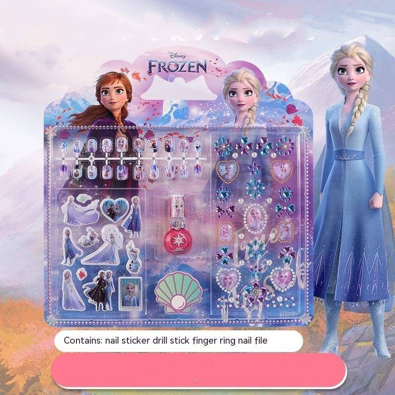兒童指甲油冰雪奇緣公主愛莎卡通指甲貼紙套裝女孩美甲玩具
