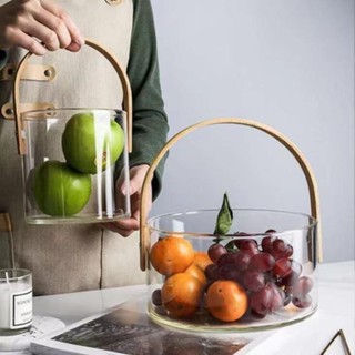 手提籃玻璃水果籃歐式簡約水果籃客廳收納乾果糖果盤籃