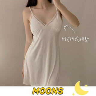 Moons⭐莫代爾棉可拆卸胸墊性感睡衣裙 純欲吊帶睡裙 性感睡衣 睡衣女 V領吊帶睡裙 柔軟簡約睡衣 日系少女家居服