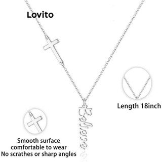 Lovito 女士休閒字母十字架質感好項鍊 LCS06544