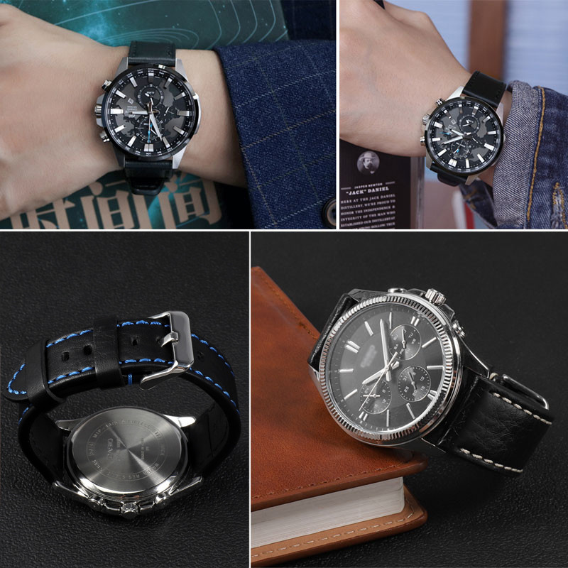 古潮適配卡西歐真皮手錶帶 男牛皮EFR-303L/303D EQB-501EFS-S500錶鏈