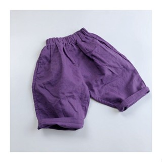童裝 兒童亞麻蘿蔔褲韓版1:1製作男女童水洗透氣輕薄洋氣紫七分褲復古-0213