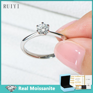 真正的莫桑石鑽石戒指女士 0.5 CT 訂婚圓形切割單石戒指 925 純銀批發珠寶禮品