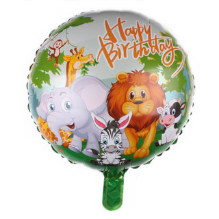 新款18寸圓形森林動物happy Birthday 鋁膜 批發氣球派對裝飾