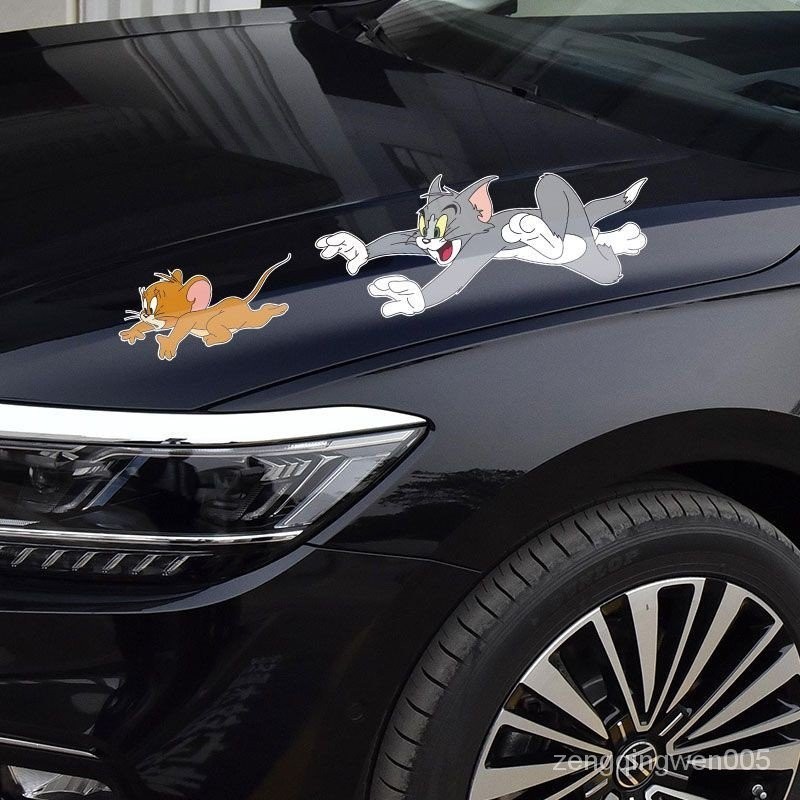 汽車電動機車貼紙貓和老鼠車身車門個性貼畫遮擋劃痕改裝裝飾貼