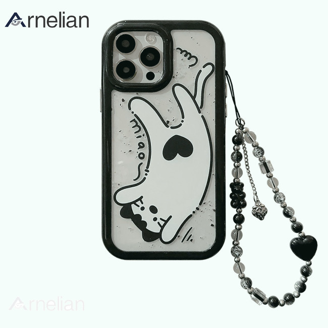 Arnelian 可愛倒置貓手機殼帶珠鍊防刮智能手機保護套兼容 IPhone