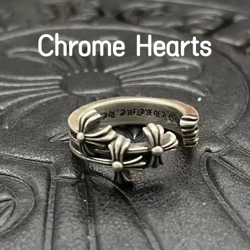 Chrome Hearts 克羅心 925純銀戒指 開口十字花戒指 男女對戒不規則十字架復古朋克食指CJ070
