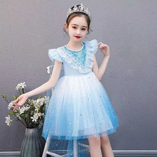女童裙子 女童洋裝 短袖裙子 洋氣新款愛莎洋裝8歲冰雪奇緣2超仙公主裙